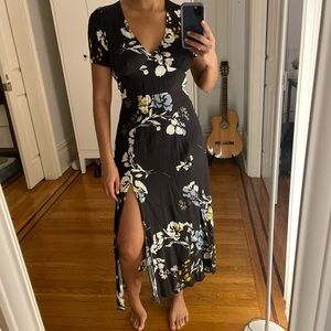 Yumi Kim floral dress with cap sleeve and mid thigh skirt opening